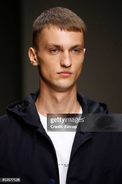 Beauty Detail at the Trussardi show during Milan Fashion Week Spring/Summer 2018 on September 24, 2017 in Milan, Italy.