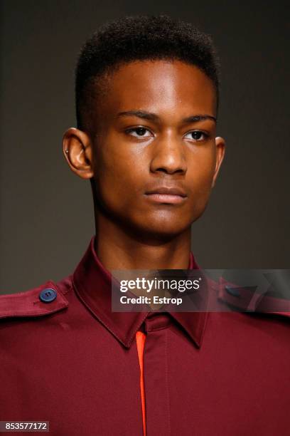 Beauty Detail at the Trussardi show during Milan Fashion Week Spring/Summer 2018 on September 24, 2017 in Milan, Italy.