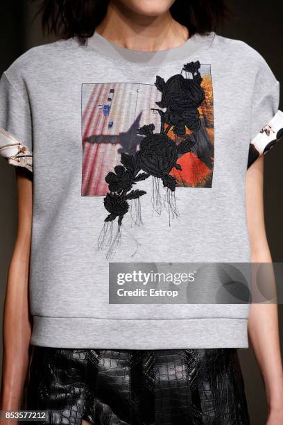 Clothing Detail at the Trussardi show during Milan Fashion Week Spring/Summer 2018 on September 24, 2017 in Milan, Italy.