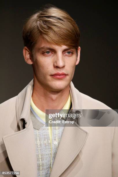 Beauty Detail at the Trussardi show during Milan Fashion Week Spring/Summer 2018 on September 24, 2017 in Milan, Italy.