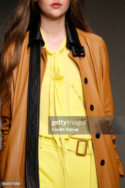 Clothing Detail at the Trussardi show during Milan Fashion Week Spring/Summer 2018 on September 24, 2017 in Milan, Italy.