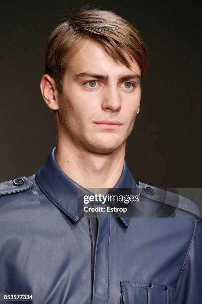 Beauty Detail at the Trussardi show during Milan Fashion Week Spring/Summer 2018 on September 24, 2017 in Milan, Italy.