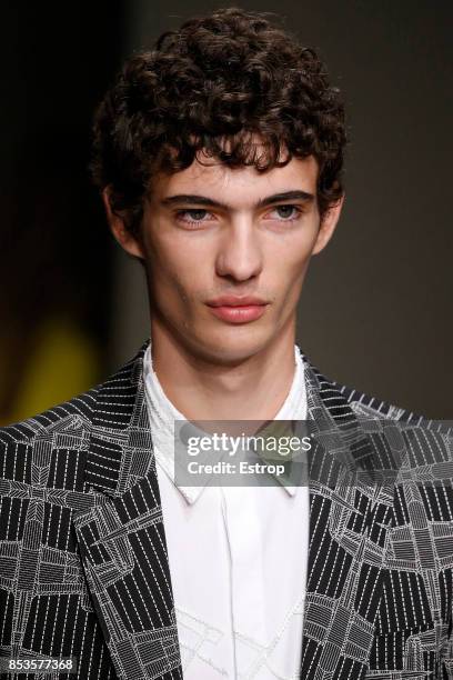 Beauty Detail at the Trussardi show during Milan Fashion Week Spring/Summer 2018 on September 24, 2017 in Milan, Italy.