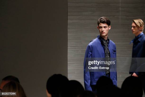 Atmosphere at the Trussardi show during Milan Fashion Week Spring/Summer 2018 on September 24, 2017 in Milan, Italy.