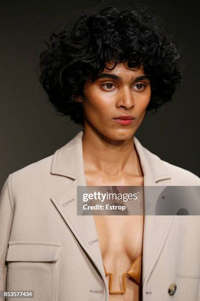 Beauty Detail at the Trussardi show during Milan Fashion Week Spring/Summer 2018 on September 24, 2017 in Milan, Italy.