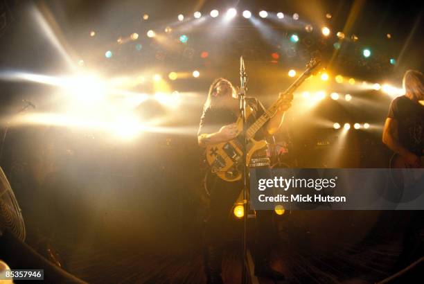 Photo of LEMMY and Philip CAMPBELL and MOTORHEAD; L-R: Lemmy, Wurzel performing live on stage