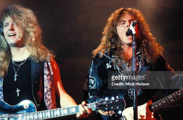 Photo of Kee MARCELLO and Joey TEMPEST and EUROPE; L-R: Kee Marcello, Joey Tempest