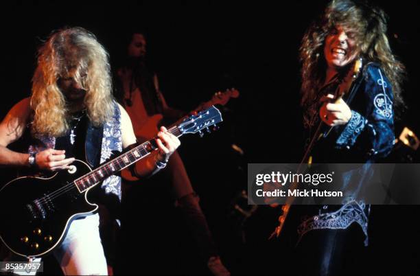 Photo of Kee MARCELLO and Joey TEMPEST and EUROPE; L-R: Kee Marcello, Joey Tempest