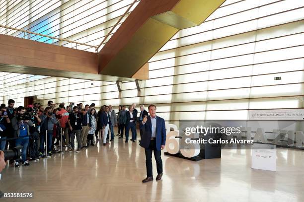 Actor Arnold Schwarzenegger attends the 'Wonder Of The Sea 3D' photocall at the Kursaal Palace during the 65th San Sebastian International Film...