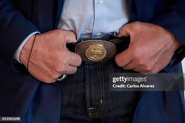 Actor Arnold Schwarzenegger, hands detail, attends the 'Wonder Of The Sea 3D' photocall at the Kursaal Palace during the 65th San Sebastian...