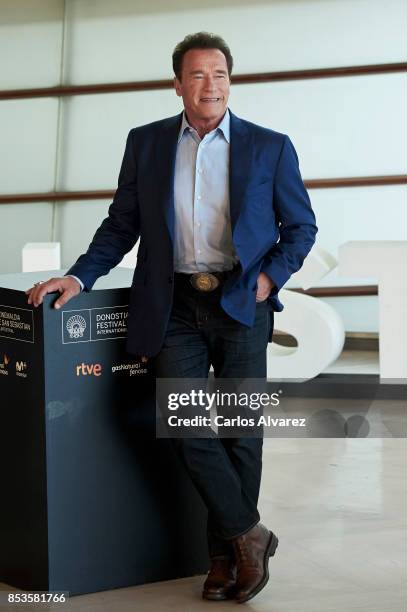 Actor Arnold Schwarzenegger attends the 'Wonder Of The Sea 3D' photocall at the Kursaal Palace during the 65th San Sebastian International Film...