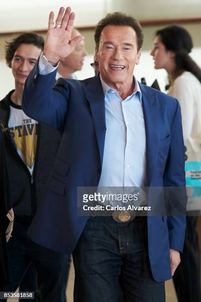 Actor Arnold Schwarzenegger attends the 'Wonder Of The Sea 3D' photocall at the Kursaal Palace during the 65th San Sebastian International Film...