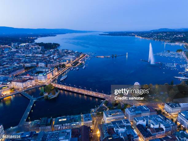 genève stadsgezicht van luchtfoto - xenotar stockfoto's en -beelden