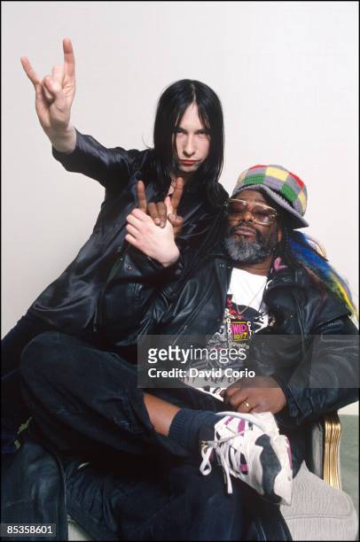 George Clinton with Bobby Gillespie of Primal Scream backstage at NBC TV Studios, New York, United States 20 July 1996.