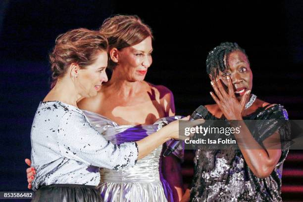 Luxembourgian presenter Desiree Nosbusch, Minx Designer Eva Lutz and Auma Obama, halfsister of former US president Barack Obama during the Minx...