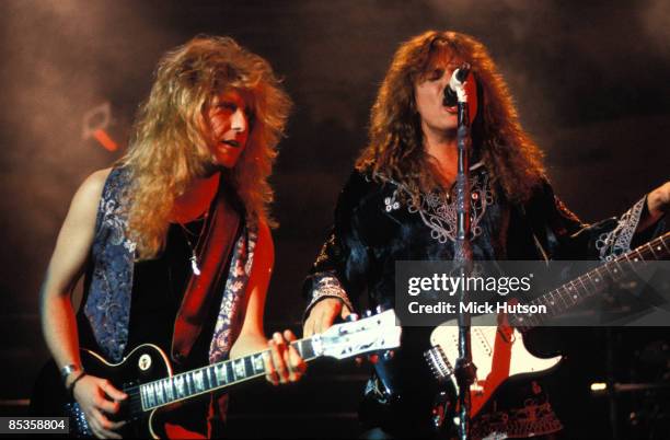 Photo of Kee MARCELLO and Joey TEMPEST and EUROPE; L-R: Kee Marcello, Joey Tempest