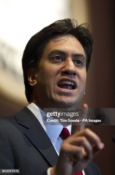 Labour Party leader Ed Miliband makes a speech during the GMB Union conference at the Capital FM Arena, Nottingham.