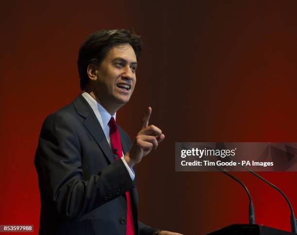 Labour Party leader Ed Miliband makes a speech during the GMB Union conference at the Capital FM Arena, Nottingham.