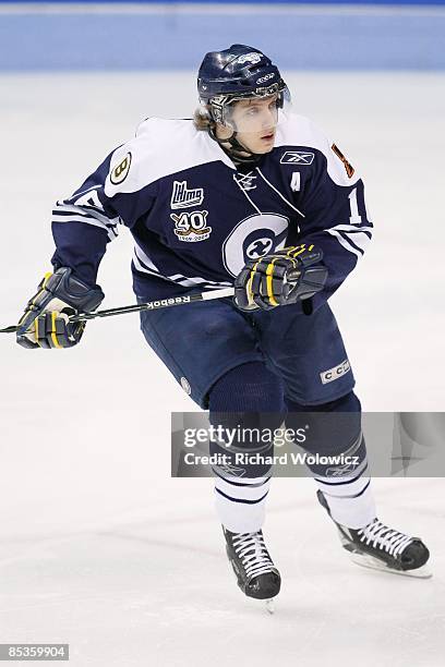 Matthew Pistilli of the Shawinigan Cataractes skates during the game against the Quebec Remparts at Colisee Pepsi on March 06, 2009 in Quebec City,...