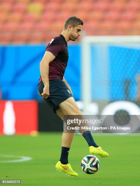 England's Jordan Henderson during a training session at the Arena da Amazonia, Manaus, Brazil.