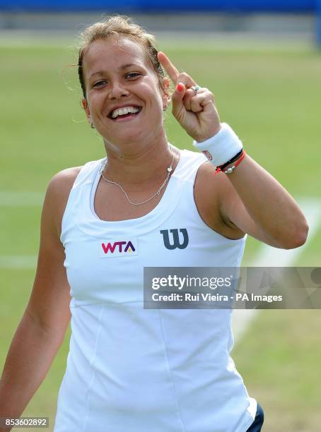 Czech Republic's Barbora Zahlavova Strycova celebrates after beating Australia's Casey Dellacqua 7-6, 6-1 during the AEGON Classic at Edgbaston...