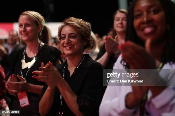 Saadiya Khan applauds as her husband Mayor of London, Sadiq Khan delivers his keynote speech in the main hall during day two of the Labour Party...