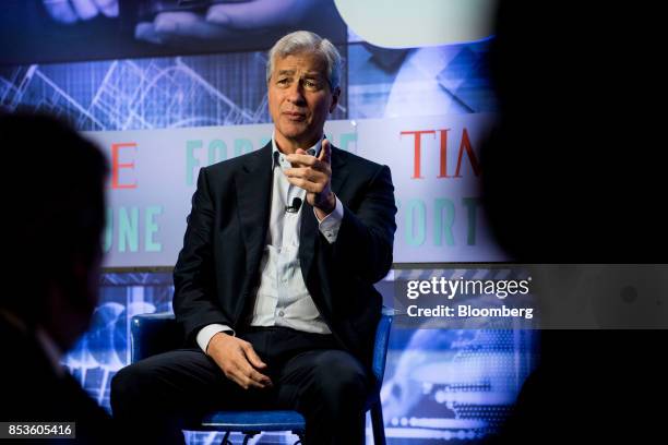 Jamie Dimon, chairman and chief executive officer of JPMorgan Chase & Co., pauses while speaking during the CEO Initiative event in New York, U.S.,...