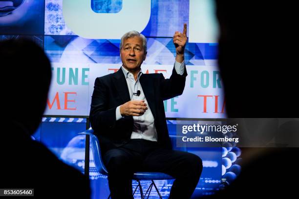 Jamie Dimon, chairman and chief executive officer of JPMorgan Chase & Co., speaks during the CEO Initiative event in New York, U.S., on Monday, Sept....