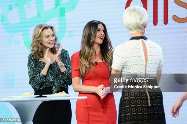 Hilarie Burton, Sonia Isabelle and Dorinda Medley speak on stage at the Meredith Corporations Second Annual BrandFront Presentation at Cedar Lake on...