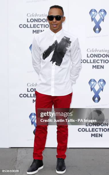 Lewis Hamilton arrives at One For The Boys charity fashion ball in London.