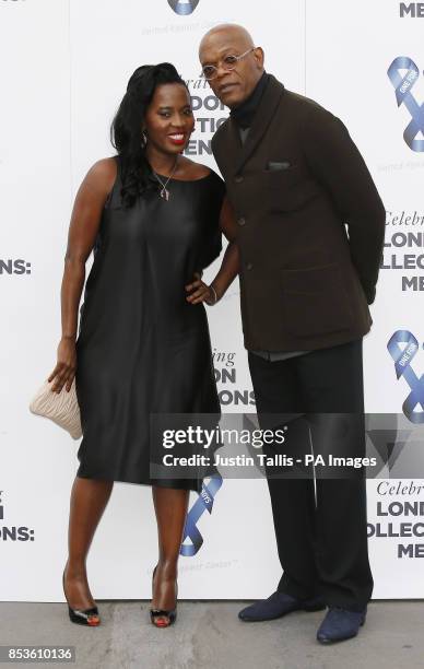 Sofia Davis and Samuel L. Jackson arrive at One For The Boys charity fashion ball in London.