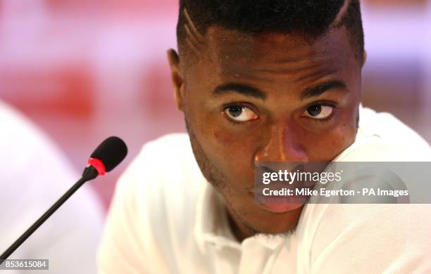 Raheem Sterling during a press conference at the Urca Military Training Ground, Rio de Janeiro, Brazil.