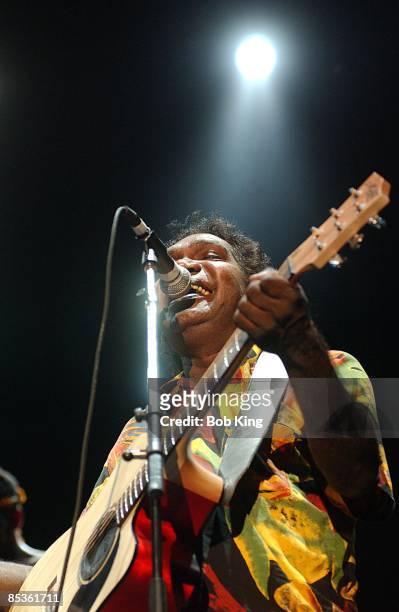 Mandawuy Yunupingu from Yothu Yindi performs live on stage in Centennial Park, Sydney, Australia on 27th March 2003.