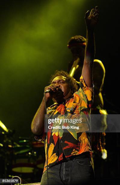 Mandawuy Yunupingu from Yothu Yindi performs live on stage in Centennial Park, Sydney, Australia on 27th March 2003.