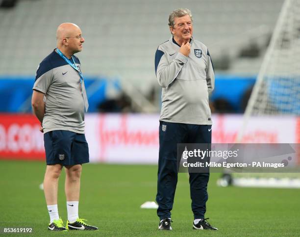 England manager Roy Hodgson during a training session at the Estadio do Sao Paulo, Sao Paulo, Brazil.