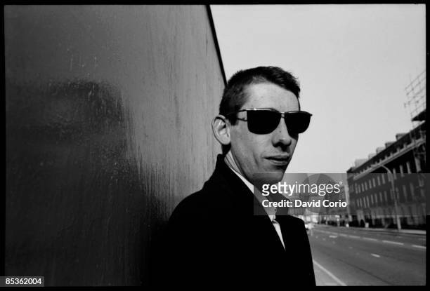 Shane MacGowan of The Pogues posed on Camden Road, London 12 March 1987.