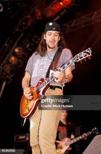 Photo of PEARL JAM and Stone GOSSARD, Stone Gossard performing live onstage, playing Gibson Les Paul guitar