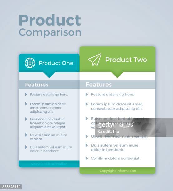 ilustrações, clipart, desenhos animados e ícones de marketing de comparação de dois produtos - dois objetos