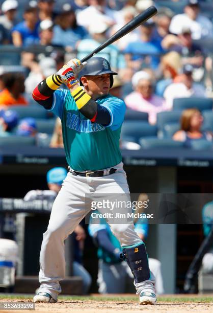 Carlos Ruiz of the Seattle Mariners in action against the New York Yankees at Yankee Stadium on August 26, 2017 in the Bronx borough of New York...