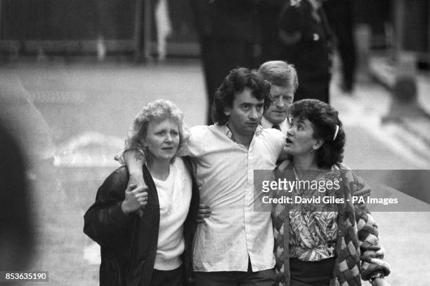 Gerard Conlon, the first of the Guildford Four to be freed, with his sisters Bridie Brennan and Ann McKernan outside the Old Bailey.