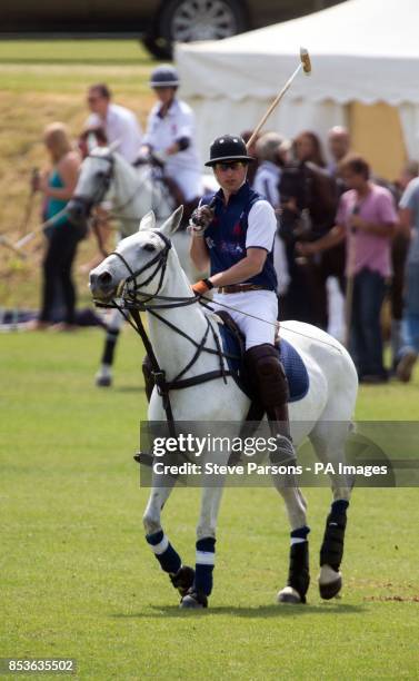 The Duke of Cambridge playing for Royal Salute before the Goldin Group Charity Polo during the Gloucestershire Festival of Polo at the Beaufort Polo...