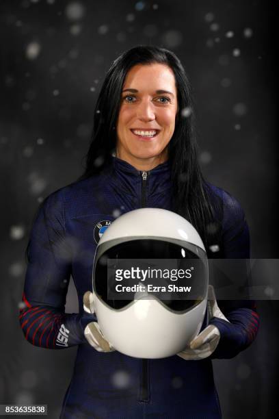 Skeleton racer Annie O'Shea poses for a portrait during the Team USA Media Summit ahead of the PyeongChang 2018 Olympic Winter Games on September 25,...