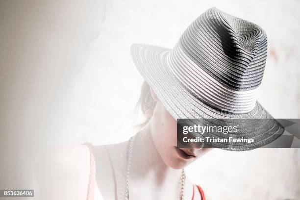 Model is seen backstage ahead of the Les Copains show during Milan Fashion Week Spring/Summer 2018 on September 21, 2017 in Milan, Italy.