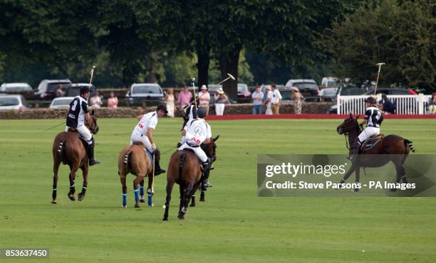 Silver Town Properties take on Langley Polo Academy in the Langley School Polo Academy Challenge Cup during the Gloucestershire Festival of Polo at...