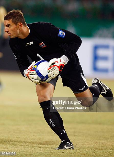 Ante Covic of Newcastle Jets competes during the AFC Champions League Group E match between Beijing Guoan and Newcastle Jets FC at Beijing Worker's...