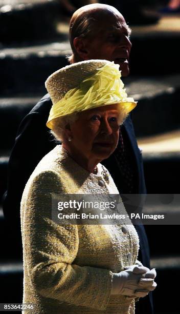 Queen Elizabeth II and the Duke of Edinburgh during a visit to the set of Game of Thrones on day two of a visit to Northern Ireland.