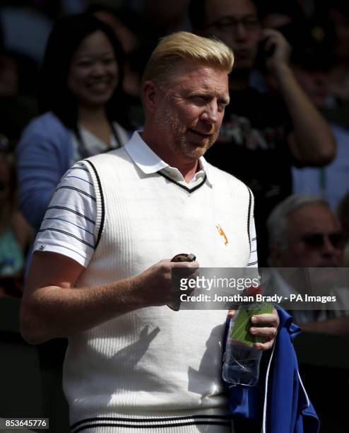 Novak Djokovic's coach Boris Becker during day three of the Wimbledon Championships at the All England Lawn Tennis and Croquet Club, Wimbledon.