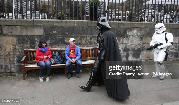 Star Wars character Darth Vader walks through Edinburgh ahead of a screening of Star Wars Episode V The Empire Strikes Back at the Edinburgh...