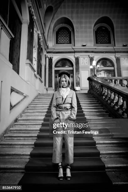 Model is seen backstage ahead of the Philosophy By Lorenzo Serafini show during Milan Fashion Week Spring/Summer 2018 on September 23, 2017 in Milan,...