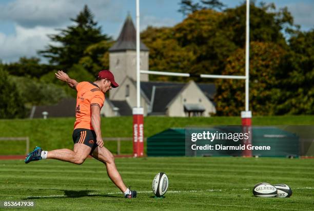 Dublin , Ireland - 25 September 2017; Ian Keatley of Munster practices his place kicking during Munster Rugby Squad Training at the University of...